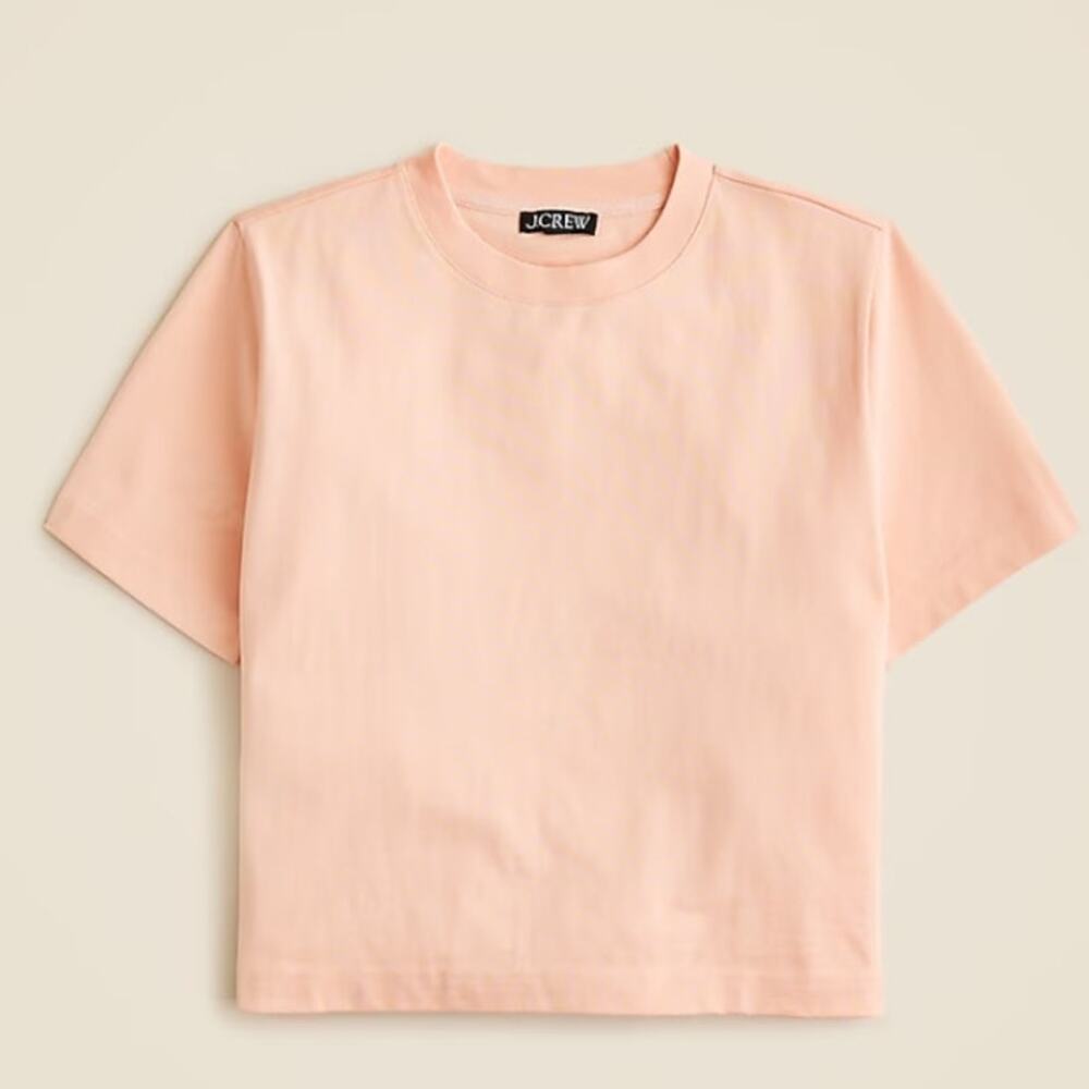 J.Crew Relaxed Premium-weight Cropped T-shirt SZ S Ballet Slipper Pink Crew Neck
